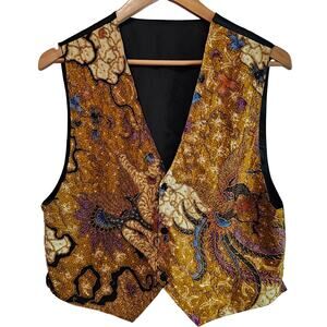 Vintage Beaded Vest Womens Medium Gold Embellished 90s Avant Garde Elegant Glam
